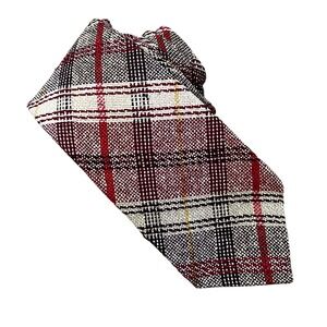 Vintage Ted Lapidus‎ Paris Tweed Necktie Red Brown Plaid Designer Tie 3"